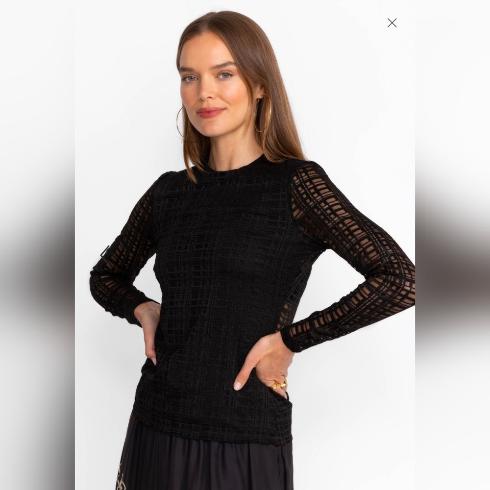Johnny Was Jade Natalie Long Sleeve‎ Sheer Mesh Top Black Blouse Size Medium